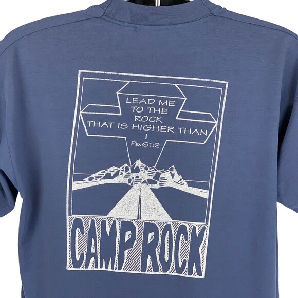 Camp Rock Christian T Shirt Mens XL X-Large Blue Jesus Christ Cross Religious - Picture 1 of 10